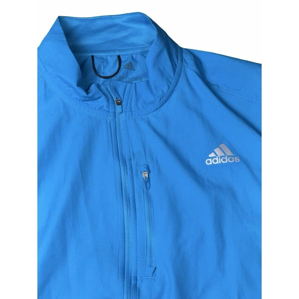 Adidas Men's Own The Run Windbreaker Running Jacket Size L Full Zip Blue Light
